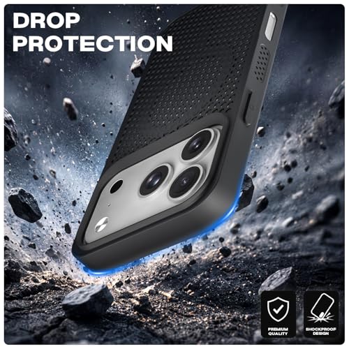 Image of Outlouders Back Cover for iPhone 17 Pro Max | Honeycomb Cooling Design | Silicone Heat Dissipation | Mag-Safe Compatible | Shockproof Camera Protection Bumper Case (Black Mag-Safe)