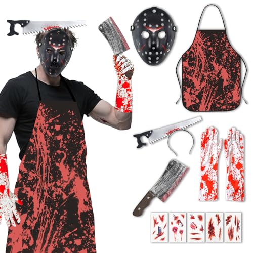 LETSHOLD Deguisement Halloween Homme, Horreur Costume Boucher avec Tablier Sanglant, Déguisement...