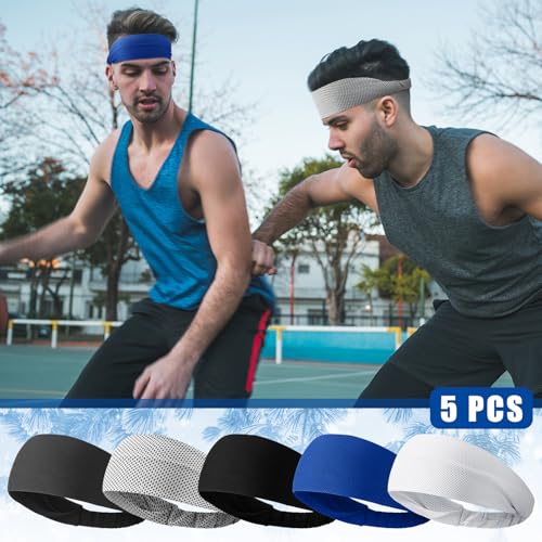 Image of 5pcs Summer Cooling Headbands for Men Stretchy Workout Sports Sweatbands Absorb Chill Cool Hairband for Hot Weather Running Golf Athletic