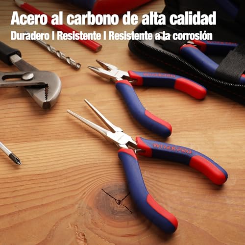 Miniatura 4 de Workpro 5 Piezas Mini Alicates De Precisión, Acero Al Carbono, Asa Bimaterial, Bolsa De Almacenamiento