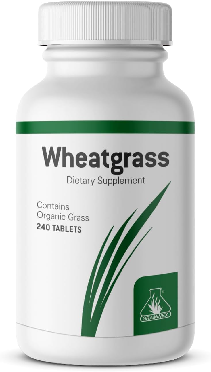 Graminex Wheatgrass Tablets - Natural Immunity, Anti-Aging Support, Boosts Energy, Heart Health, Wellness - Amino Acids, Vitamins, Minerals, Antioxidants Greens Superfood Supplement - 240 Non-GMO Tabs