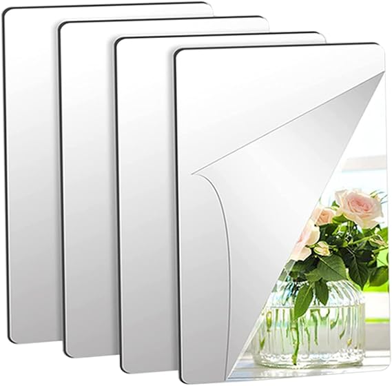 HOMSFOU Pack of 4 Mirror Wall Home Decor Flexible Mirror Diamond Mirror