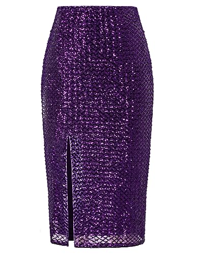 Kate Kasin Women Purple Sequin Skirt Long Party Skirt with