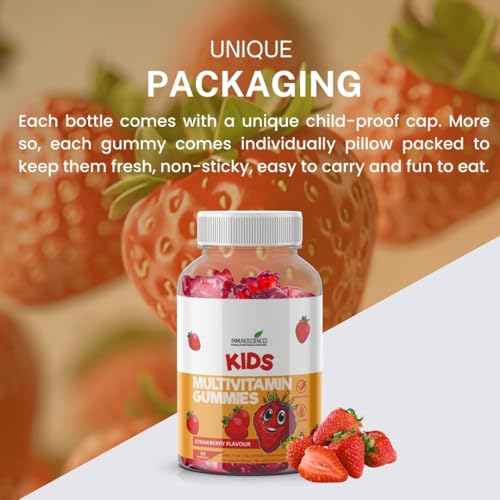 Image of Premium Kids Multivitamin Gummies with Vitamin A, E, C, D, B12, B3, B6, & Folic Acid for Immunity, Strawberry Flavour, Vegan, Preservative & Gluten Free - 30 Count (1)
