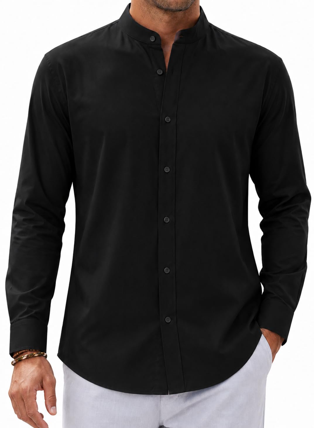 cb-colebrook Men's Mandarin Collar Solid Casual Shirt | Full Sleeve | Premium Cotton Blend | Regular Fit | Smart Casual Wear for Office, Party & Daily Use-picture-21