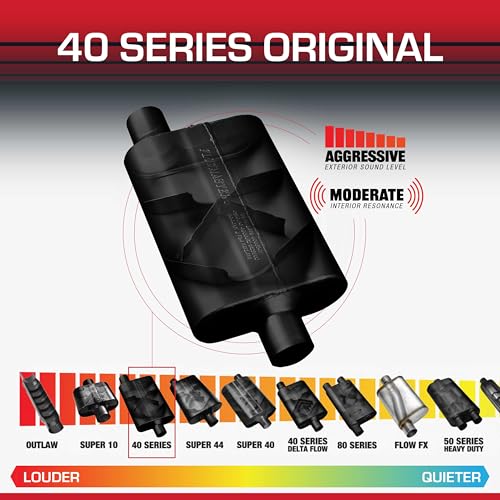 Image of Flowmaster 40 Series Original Chambered Muffler - 3.00 inch Offset In / 3.00 inch Center Out - Aggressive Sound - 16-Gauge Aluminized Steel - For Muscle Cars, Street Rods, Trucks, SUVs & Strip Builds (43041)