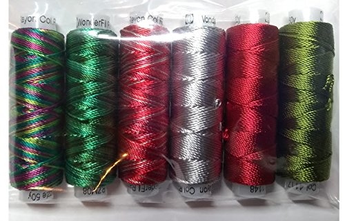 Sue Spargo Lustrous Razzle Rayon Thread, Size #8 - Set Of Six 50Yd Spools For Embroidery & Embellishment (Merry) #TOP22