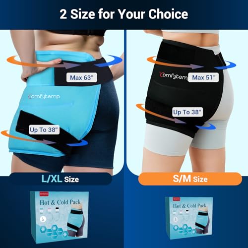Image of Comfytemp Hip Ice Pack Wrap for Sciatica Pain Relief, Hip Replacement Kit After Surgery, Reusable Gel Ice Pack for Injuries, Hot Cold Compress Recovery Item Physical Therapy for Men Women, Black (S /M)