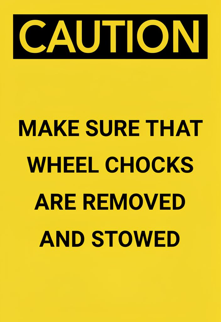 peiyeety Caution Wheel Chocks Sign 12x8 Inch Tin Metal Warning Plaque, Yellow/Black Safety Notice Make Sure That Wheel Chocks Are Removed And Stowed, Garage Workshop Hang Wall Decor