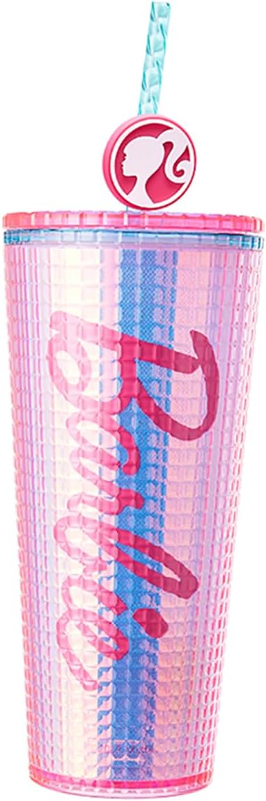 MINISO Barbie Travel Tumbler 26 oz Studded Cup with Lid and Straw Vacuum Insulated Water Bottle Holder Compatible BPA-Free Fashionable Plastic Cup for girls and kids| Car School Home Party Pink
