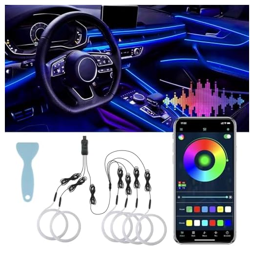 LivTee Smart LED Car Lights Interior with USB Port, LED Strip Fiber Optic Ambient Lighting Car, Wireless App Control, Sync to Music, Car Decorations Interior Accessories Gifts for Women Men, 6 in 1