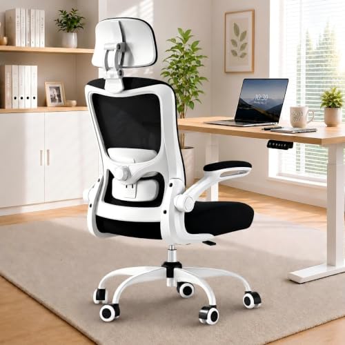 Image of Ergonomic Office Chair for Long Hours, Adjustable Padded Lumbar Support for Lower Back Relief, 330 lb Capacity, Comfortable Computer Desk Chair for Home Office, Work & Study