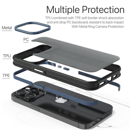 Image of Vaku Luxos Elemento Series Back Cover Case for iPhone 15 Pro Metal Frame Camera Bump Shockproof Scratch Resistant Slim Thin Military-Grade Protection- Blue