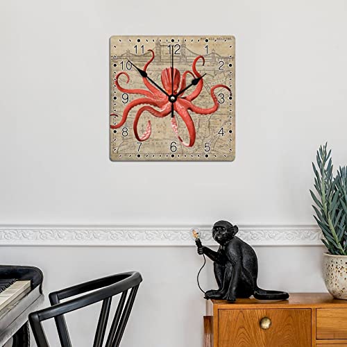 Horloge murale rustique en forme de pieuvre pour salle de bain - 4