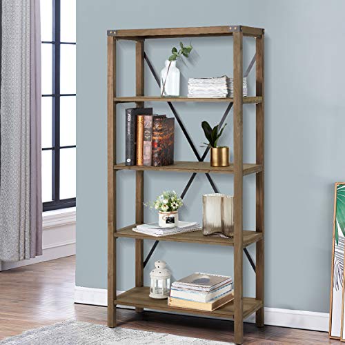YOLENY Wood Bookshelf5-Tier Display Open Bookcase Book Shelf Storage Organizer for Home Office