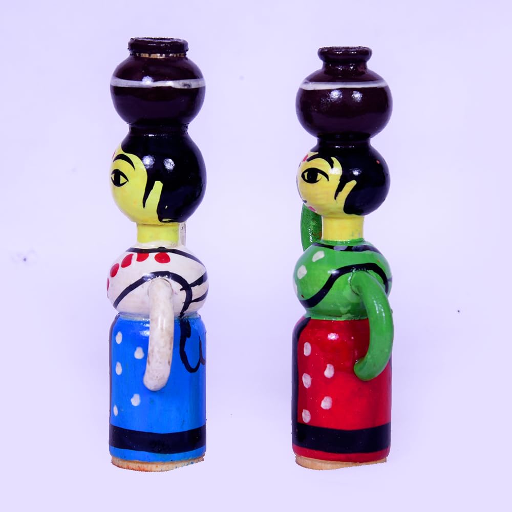 Rini Crafts Wooden handicrafts Miniature Lady Dolls Set of 2/Multicolour Natural Painting/Kids Return Gift/Festival Home Decor Showpiece 3