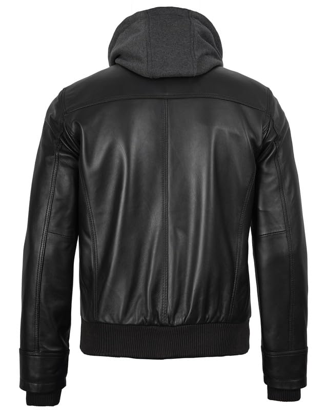 Image of Decrum Detachable Hooded Leather Jacket Men - Real Lambskin Mens Leather Jacket with Hood