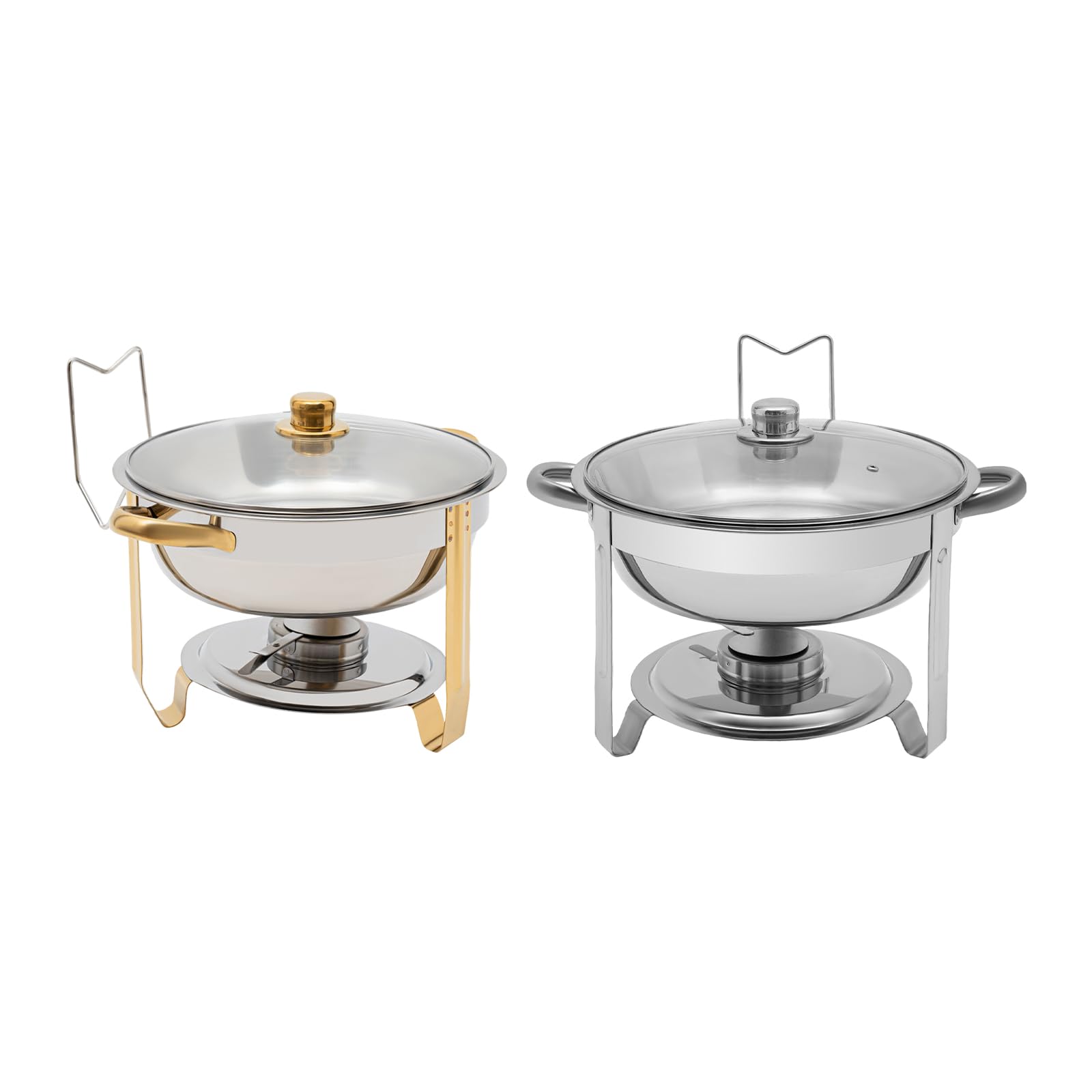 5 Qt in acciaio inox Chafing Dish rotondo con coperchio in vetro, contenitore scaldavivande, contenitore per buffet catering gastro e feste (acciaio inox oro)
