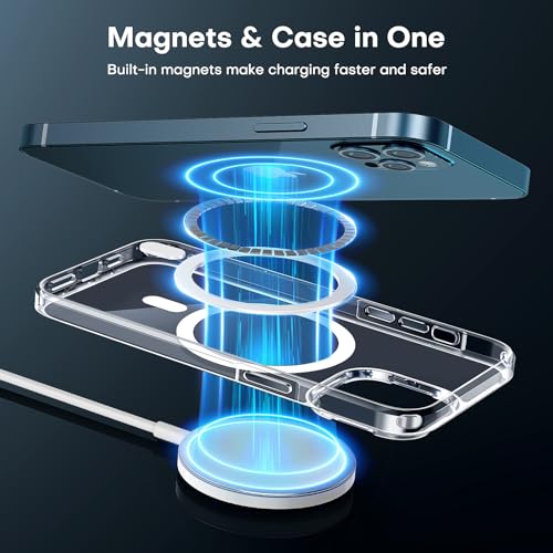 Image of TAURI for iPhone 12 Pro Max Case, Compatible with Magsafe [Yellowing Resistant] with Screen Protectors, Military-Grade Protection, Slim Magnetic Phone Case for iPhone 12 Pro Max, Clear, 6.7 inch