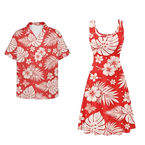 Image of Dreaweet Summer Dresses for Women A-Line Sleeveless Flowy Sun Dresses,Men's Casual Button-Down Shirts,Couple Matching Outfits