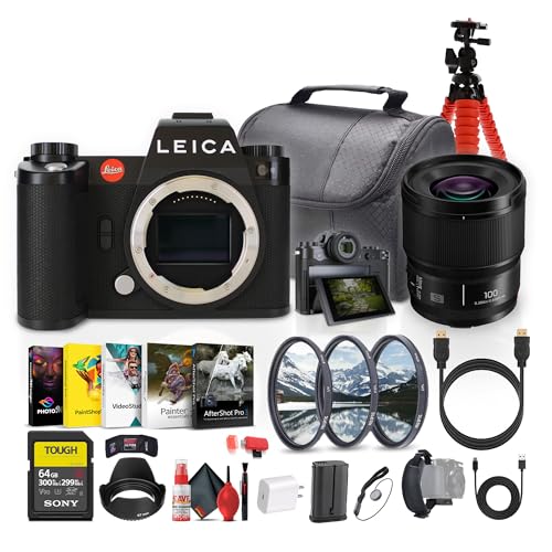Leica SL3 Mirrorless Digital Camera (10607) + Panasonic S 100mm Lens + 64GB Memory Card + Photography Software + Lens Filter Kit + Camera Bag + Flexible Tripod + Cleaning Kit + USB-C Cable + More