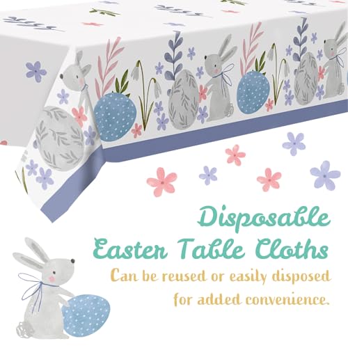 Image of Confettiville Easter Tablecloth, 2-Pack Disposable Easter Table Cloths, Easter Bunny and Eggs Table Covers, 54 x 108 Inches, Easter Party Decorations