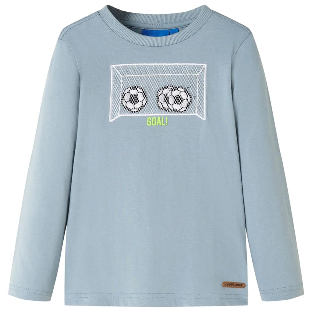 vidaXL Kids' T-Shirt with Long Sleeves Tee Tops Football Goal Design Light Blue 116