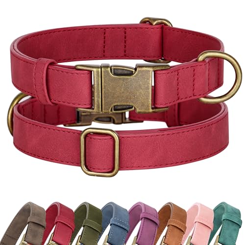 Image of Didog Soft PU Leather Dog Collar for Small Dogs, Quick Release, Red S
