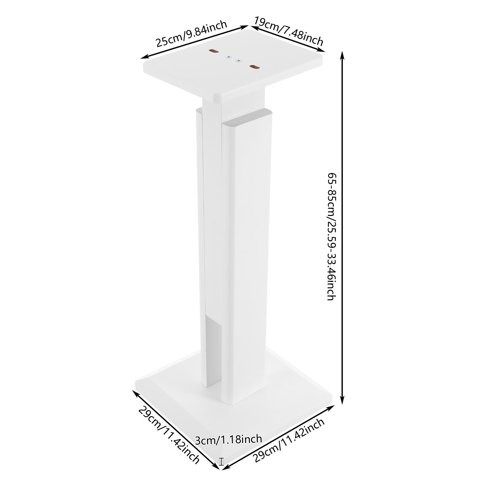 Supporto per altoparlante regolabile in altezza 65 – 85 cm in MDF con cuscinetti antiscivolo e facile da montare, robusto supporto autoportante per home theater e audio surround (bianco)