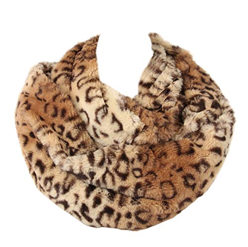 La Carrie Womens Faux Fur Leopard Print Infinity Scarf Loop Circle Neck Warmer(Brown Leopard)