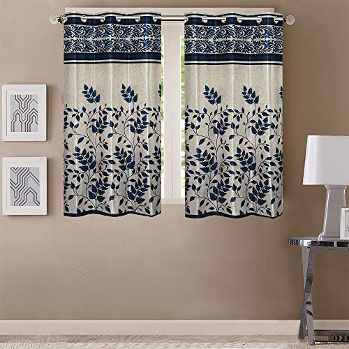 Queenzliving Polyester Floral Curtain, 5 Feet, Royal Blue, Pack Of 2