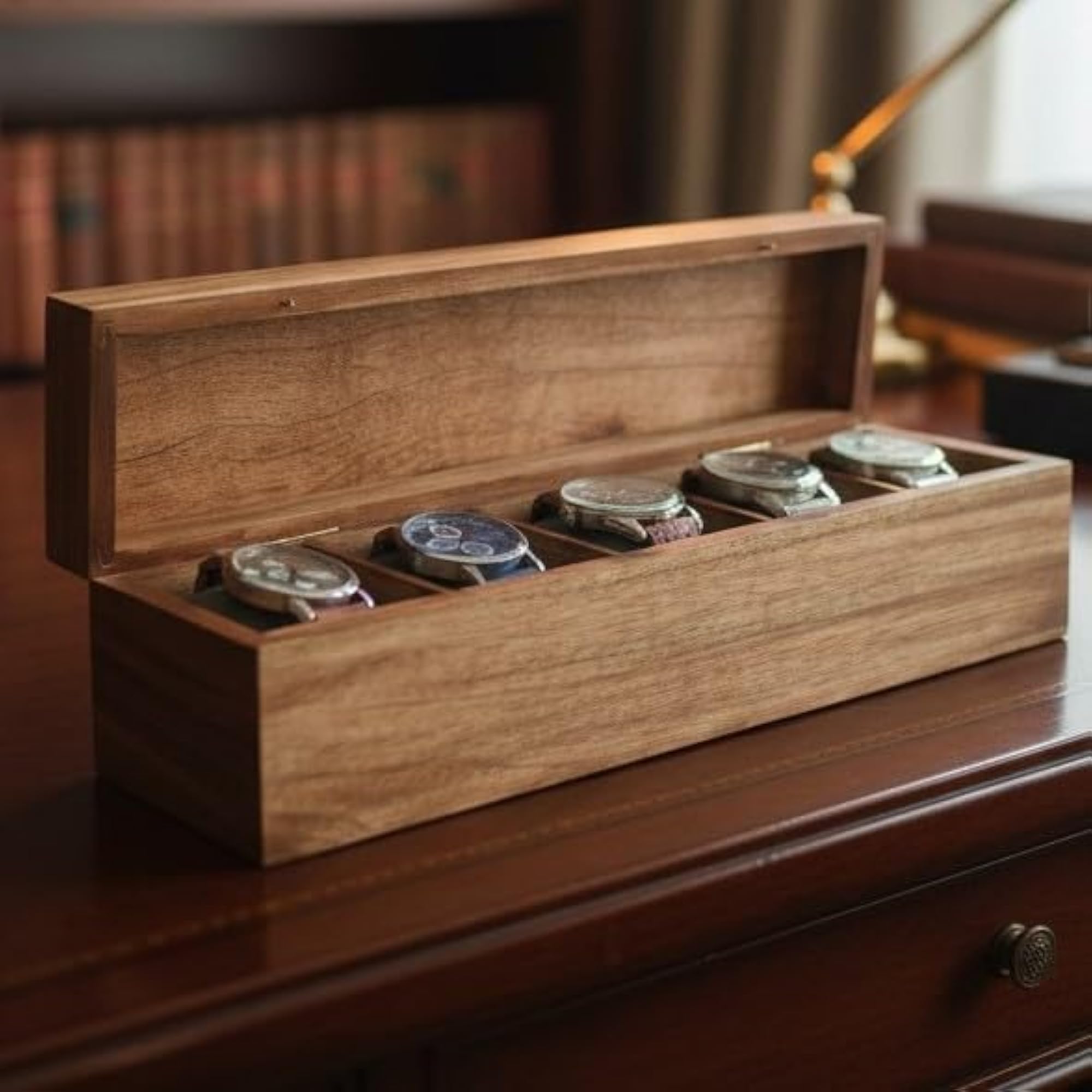 Premium Wooden Watch Box Organizer, 5 Slot Luxury Display Case
