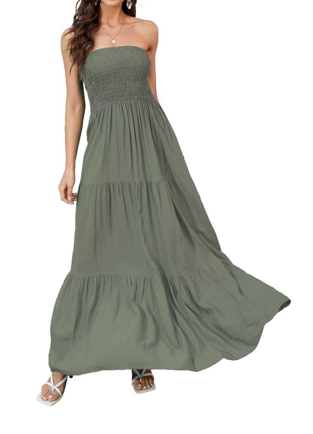 Daenery Women Strapless A Line Maxi Dress Tube Top Backless Casual Summer Dress