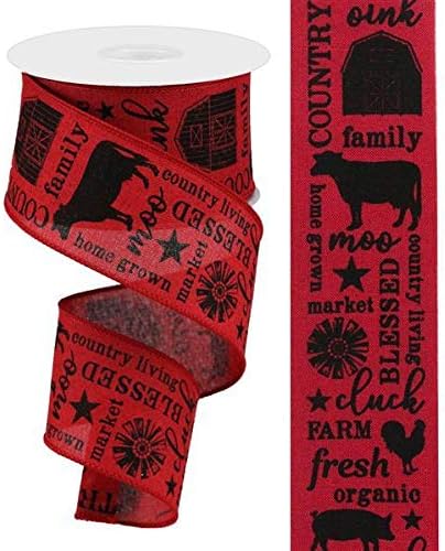 Country Living Canvas Wired Edge Ribbon - 2.5" x 10 Yards (Cranberry, Black)
