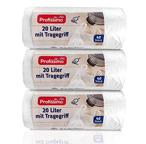 Bolsa de basura de 20 litros con asas - Resistente a roturas y a líquidos - Juego de 3 - 120 unidades (3 x 40 unidades) - Producto y embalaje reciclables