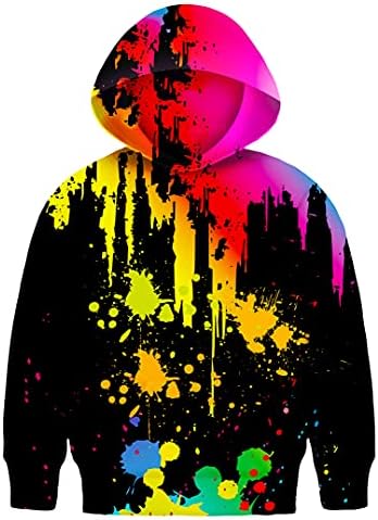 Asylvain Teen Boys Black Color Paint Drip Graphic 3D Hoodies Funny Design Long Sleeve Sport Sweater for Girls and Boys, 13-15 Years