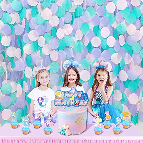 Image of 205 Ft Teal Purple Party Decorations Big Circle Dot Backdrop Garland Tissue Paper Polka Dots Hanging Curtain Streamer for Mermaid Under the Sea Birthday Bachelorette Wedding Shower Party Supplies