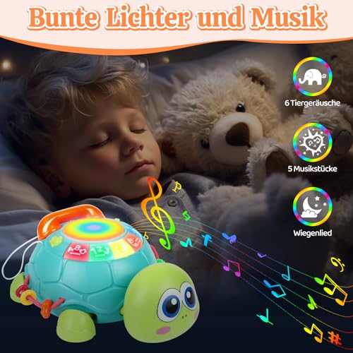 Herenear Baby Krabbel Spielzeug, Schildkröten Krabbelspielzeug mit Licht und Musik, Pädagogisches Spielzeug Baby, Lernspielzeug Geschenk, Kriechendes und Singendes Musikalisches Babyspielzeug