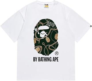 B_APE風 吸汗速乾・綿100％ フローラルTシャツ ユニセックス ストリートカジュアル メンズ＆レディース Black SC176