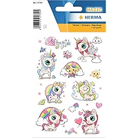HERMA 15451 Funny Animals Stickers - Baby Unicorn Glitter, 20 Self-Adhesive Labels For Kids Crafts