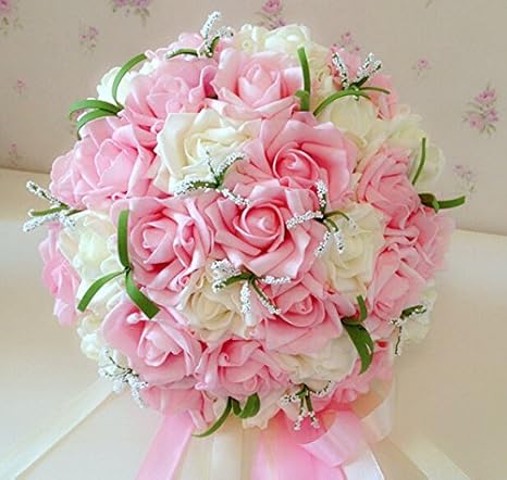 Amazon 30pcsローズシミュレーション花嫁持株花ウェディング人工ブーケ フリーwith手首用フラワーブートニエール ピンク Shoupenghuaww 023 造花 オンライン通販