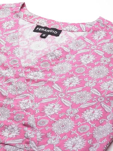 Image of feranoid Floral Print Angrakha 3 Sleeves Flared Kurti
