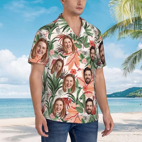 Custom Hawaiian Shirt with Face for Men,Personalized Floral Print Beach Casual Short Sleeve Shirts3