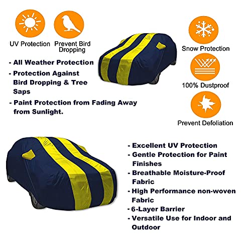Image of Euro Care Car Cover Compatible with City (Model: 2020 to Till Date) with Mirror Pocket, Water Resistant, Triple Stitched, City Car Cover- Navy-Yellow