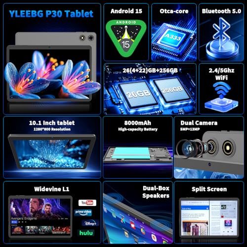 Image of 2026 10 Inch Tablet, Gemini AI Android 15 Tablet with Keyboard, 26GB+256GB+2TB Expand, Electronic Tablets PC with Octa-Core, 8000mAh, 5G WiFi, GPS, GMS, 2 in 1 Tablet with Case, Mouse, Stylus(Black)