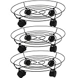 MOUYAT 3 Pack 14 Inch Metal Plant Caddy with Wheels, Movable Heavy Duty Metal Plant Stand, Black Gar