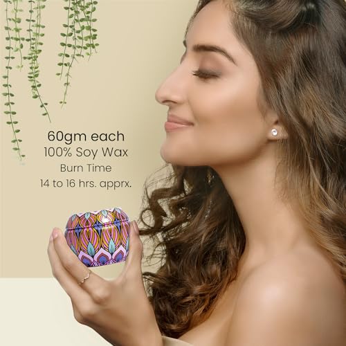 Image of Bryan & Candy Scented Candles Gift Set for Men & Women,60gm Each Soy Wax Eco-Friendly Printed Tin, Pack of 2 (Lavender Citrus & Bulgarian Rose)