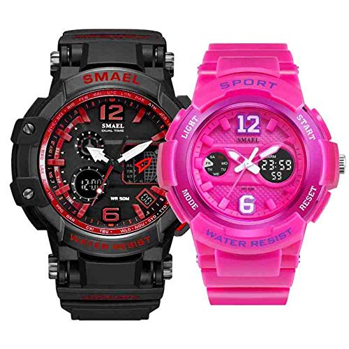 Preisvergleich Produktbild SWJM Paar-Sportuhren Arbeiten geführte Armbanduhren wasserdichter heiß Relógio Masculino Widerstand um,1509-1632Red