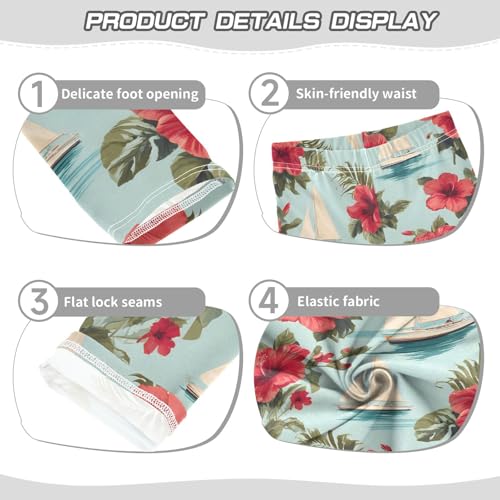 Red Hibiscus Flower Boat Girls Leggings Soft Stretch Workout Yoga Dance Pants for Kids Casual Tights3