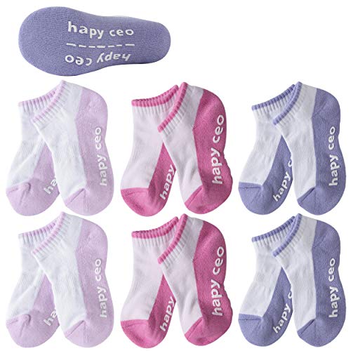 Toddler Girls Socks, HAPYCEO Baby Girls Boys Toddler Grip Anti Skid Athletic Ankle Crew Socks Infant Kids, Medium, 6 Pack, Pink